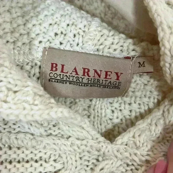 Blarney Woollen Mill Hooded Sweater 100% Merino Wool Aran Hoodie Ireland Medium - Picture 5 of 7